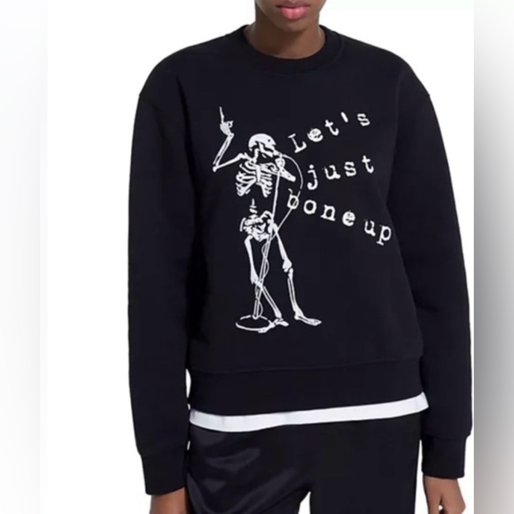 The Kooples Black Sweatshirt with White Skeleton Embroidery NWT Sz 1 (USSmall)